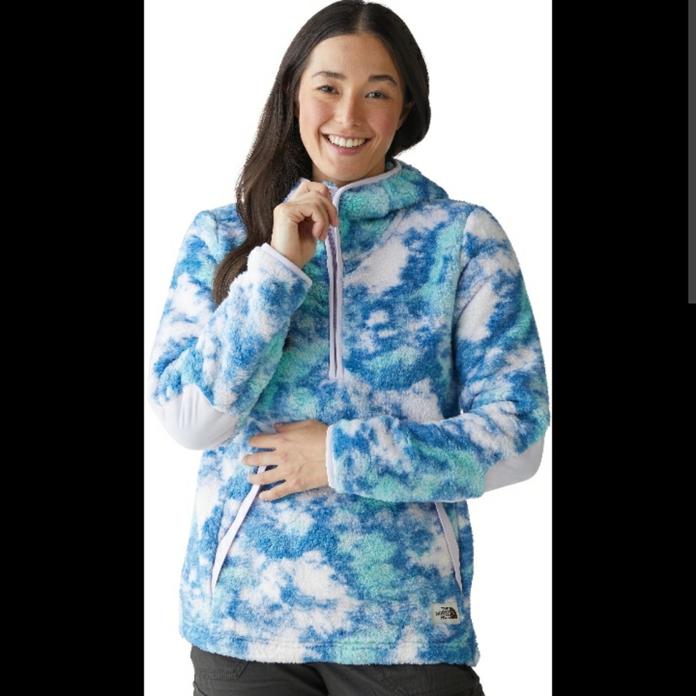 The North Face Size M Blue & White Tie Dye Fleece Hoodie - Campshire Hooded Pull